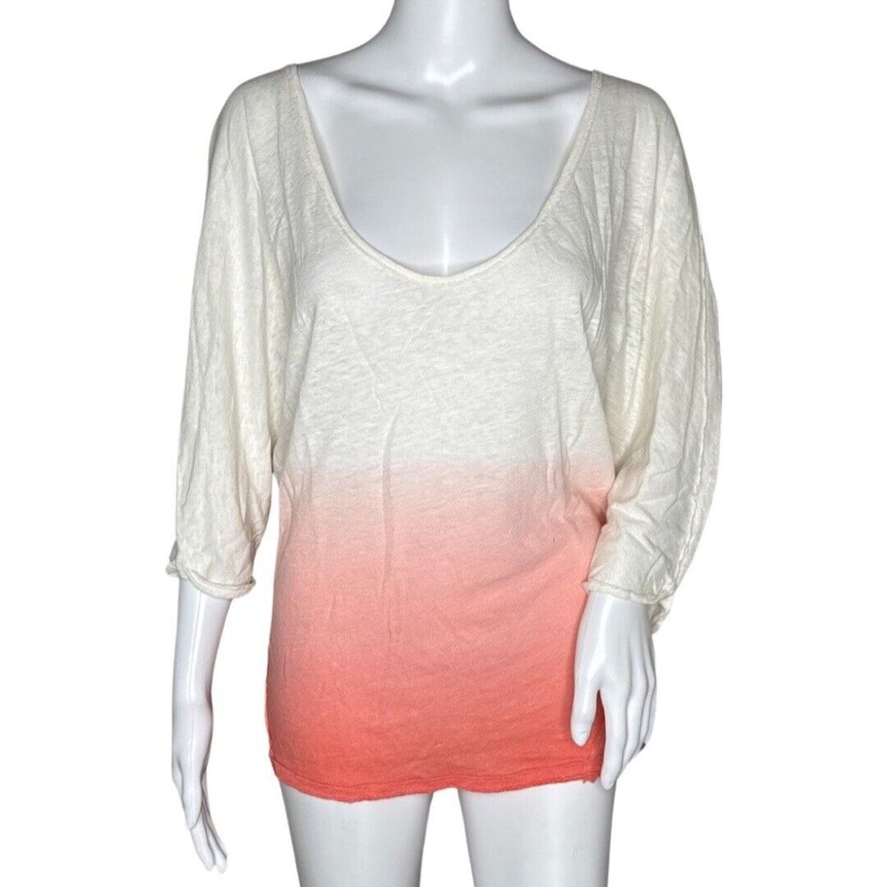 Free People Shirt Women XS Ivory Pink Strawberry Ombre Dolman Linen Blend Casual